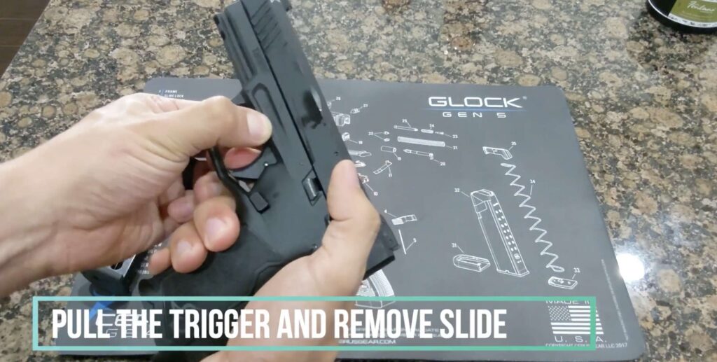 With takedown lever depressed, pulling the trigger will release the TX22 Slide